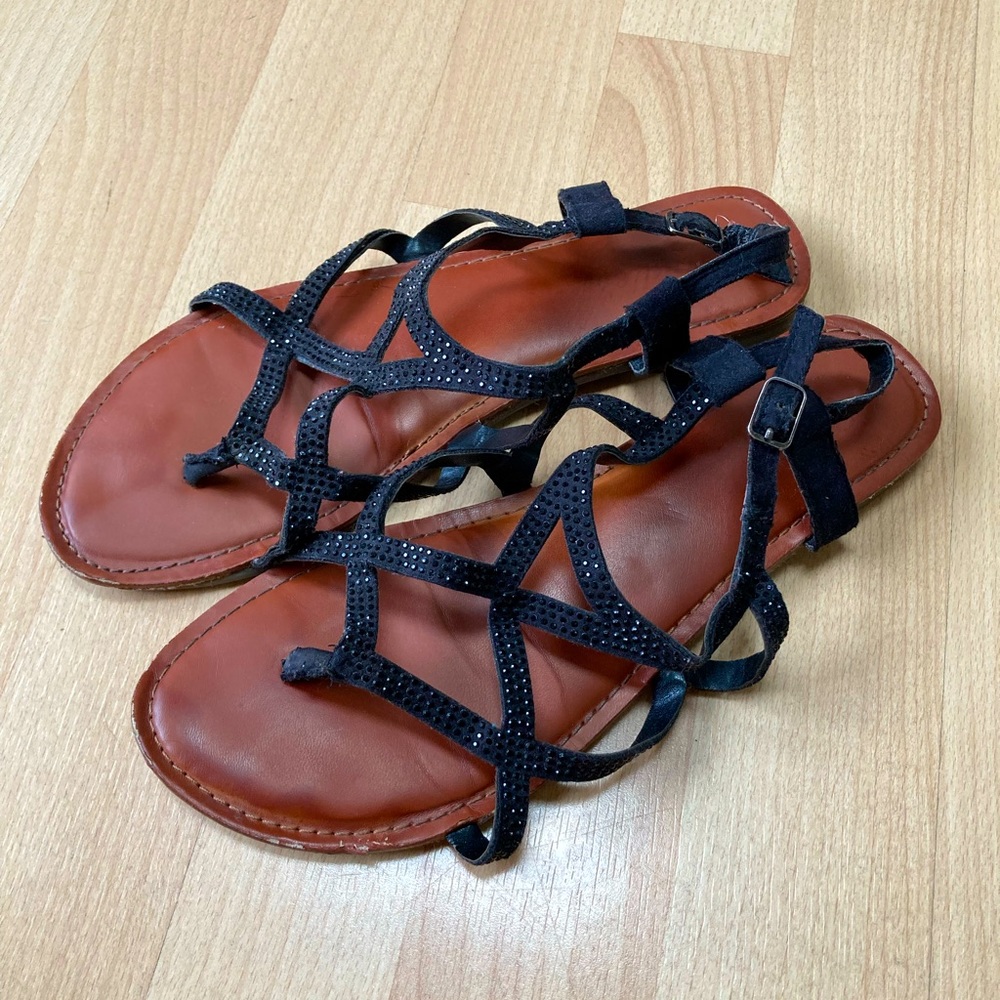 Sparkly Black Strappy Sandals